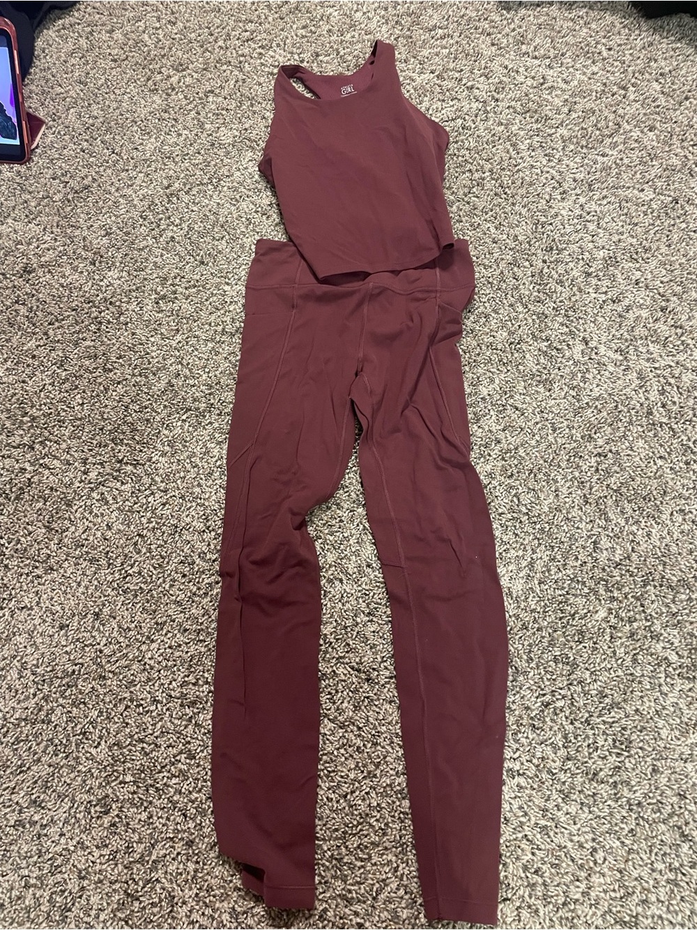 Athleta Maroon Ribbed Tank and High-Waist Leggings Set